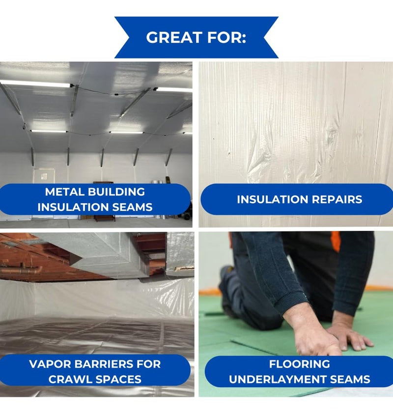 BlueTex Insulationㅤ 3" Wide x 180' Long White Vapor Barrier Seam Tape - 1 Roll, Waterproofing & Great for Crawlspaces, Insulation Repairs, Underlayment Seams, Metal Building Insulation Seams - Image 2